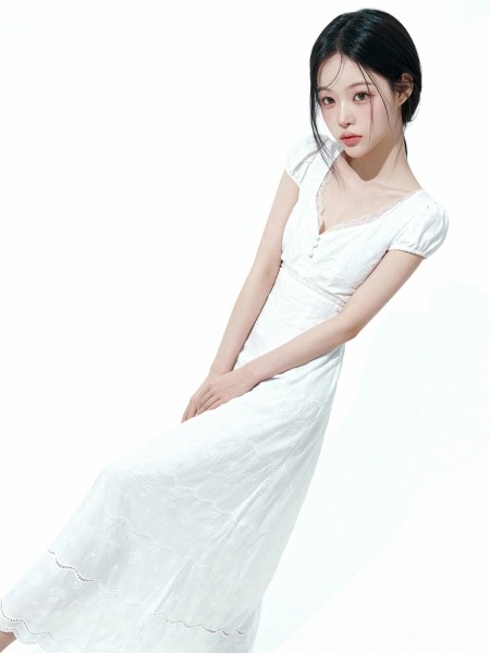 Kathy Embroidery Vintage Midi Dress