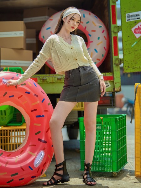SEA Knitted Pattern Crop Cardigan