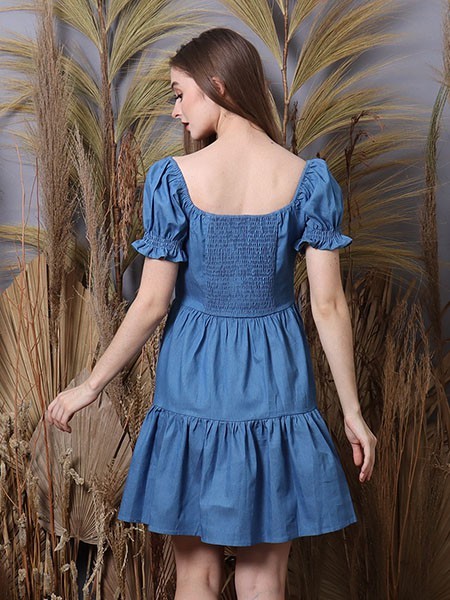 Cottage Core Layer Hearth Neckline Mini Denim Dress
