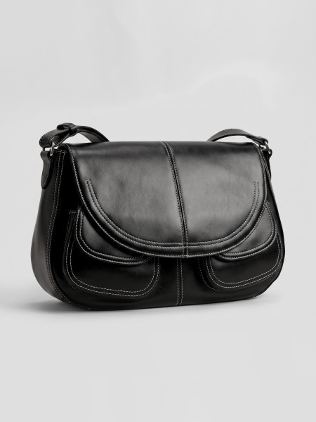 'MAYA JR.' Classic Black Hand-StitchedFlipCoverBag