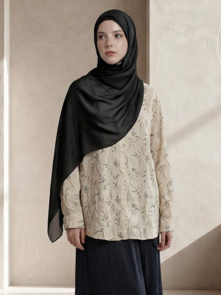 EID ELITE Oversize Embroidery Cream Flower Shirt