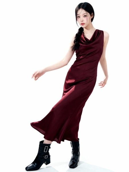 Dona Drape Satin Midi Dress
