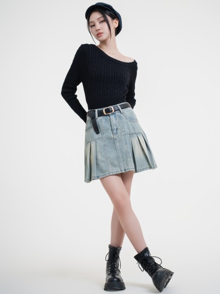 SMARTEN PLEATS DENIM SKORT
