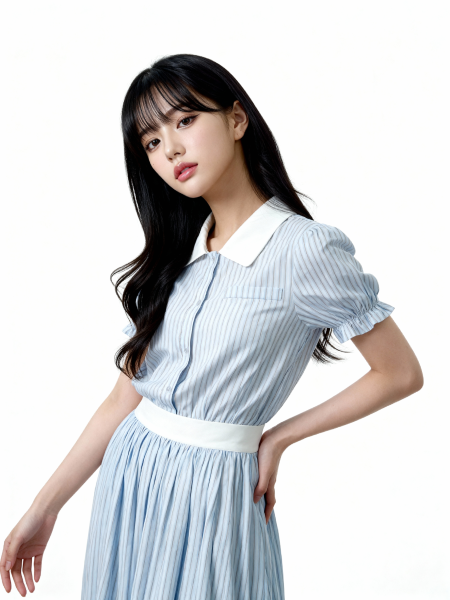 2pcs Set Stripes Top Snd Wide Pocket Long Skirt