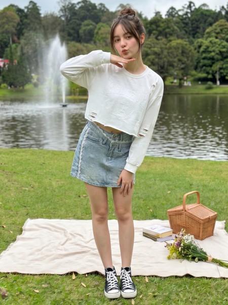 JR PG Double Button w/  Embroidery Acc Skort Denim