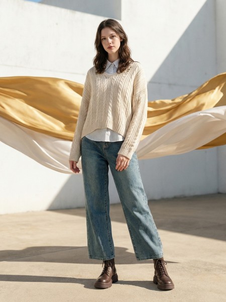 EID Knit Crochet V Neck Top