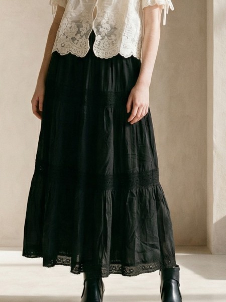 EID Flower Lace Tiered Rayon Combi Maxi Skirt