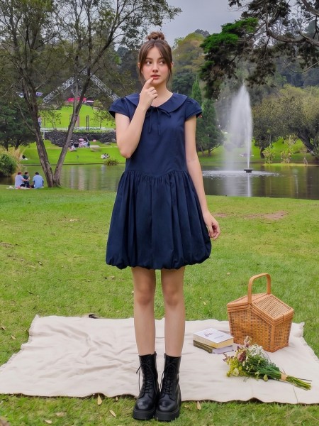 PG Double Cap Sleeves Balloon Dress