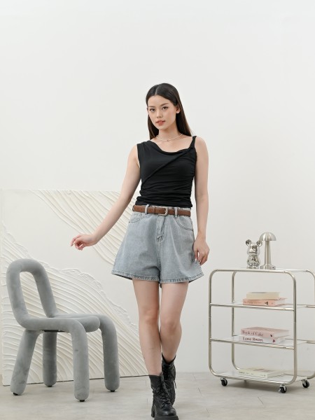 SMARTEN CROSS TWIST OFF SHOULDER JERSEY TEE