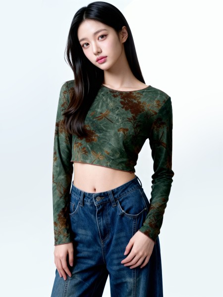 CORE Dahlia Shadow Green Crop Tee