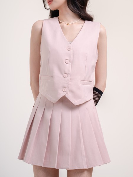 SMARTEN 2PCS SET VEST TOP WITH PLEATS SKORT