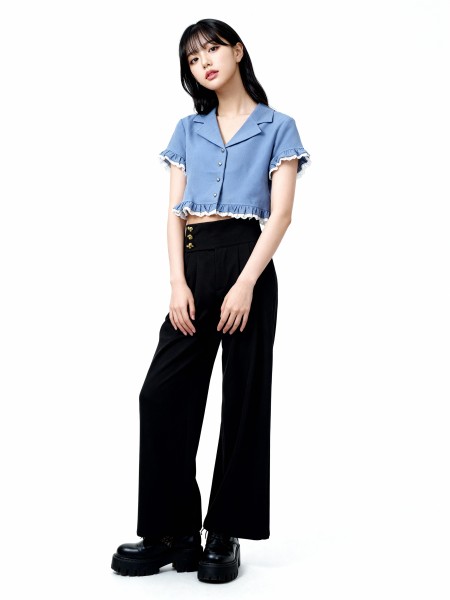 JR Eliana Heart Button Ruffles Sleeves Top