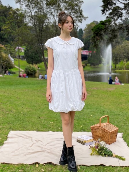 PG Double Cap Sleeves Balloon Dress