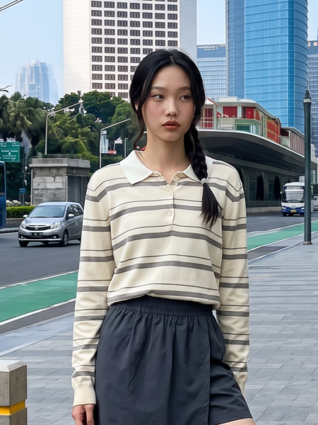 JR NRC Stripes long Sleeves Polo Top