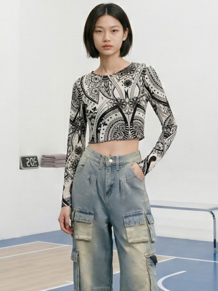 JR CORE NRC Tribal Print Crop Top