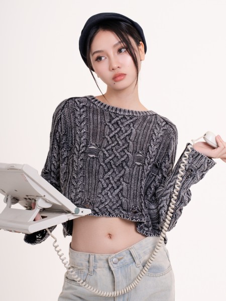 DITOX Washed Plait Knit Top