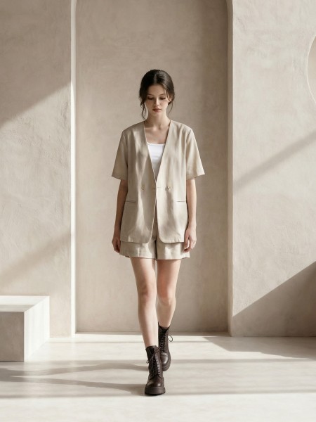 EID 2 Pieces Set Collarless Blazer and Short