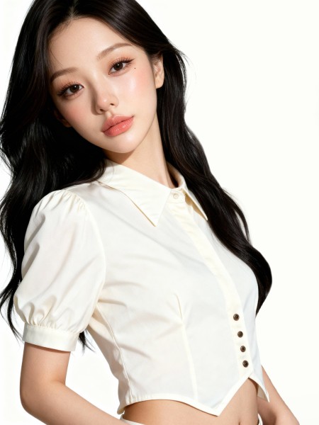 Puff Sleeves Satin Shirt RO1