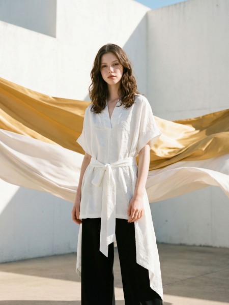 EID ELITE Amal Embroidery Top With Ribbon Belt RO1