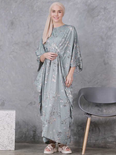 EID23 Hatin Flower Satin Embezzeled Maxi Dress