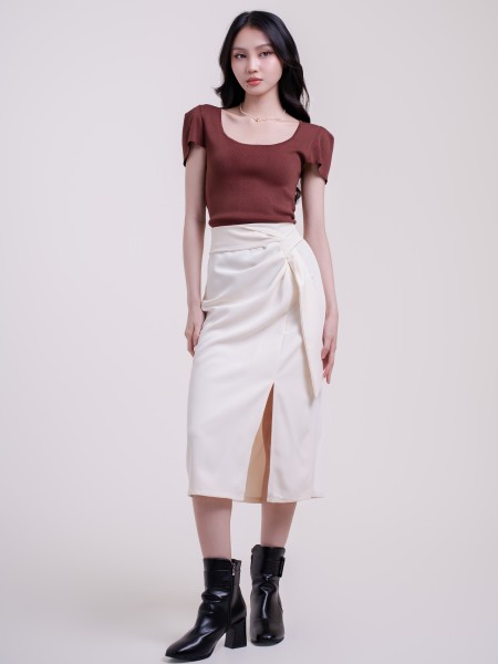SMARTEN Draped Hole Midi Skirt