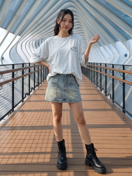 JR NRC Grid Light Denim Mini Skort