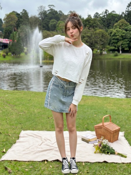 JR PG Double Button w/  Embroidery Acc Skort Denim