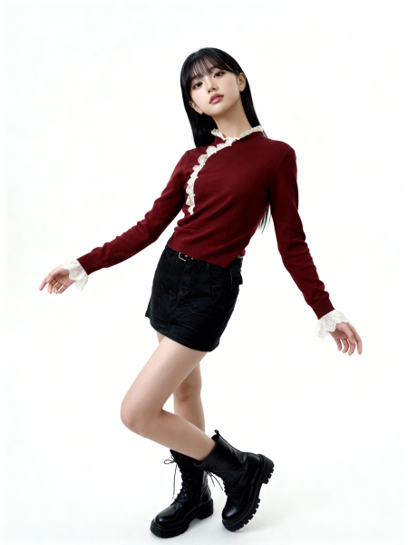 CNY Oriental Button Lace Knit Top