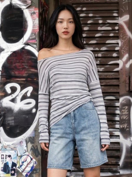 NRC Horizontal Stripes Off Shoulder Tee