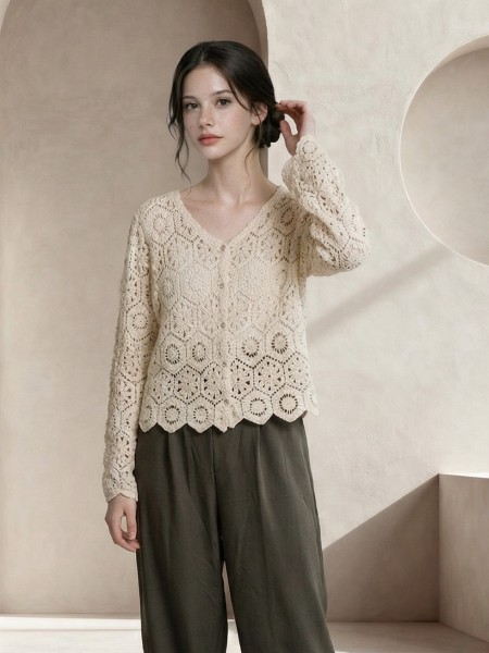 EID Heart Button Crochet Cardigan