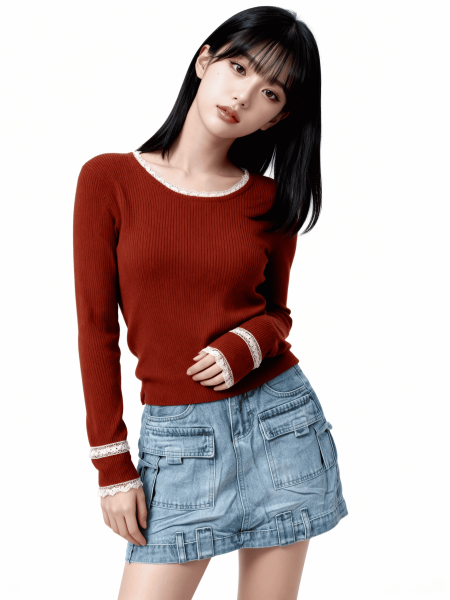 CNY Lace Outline Knit Top