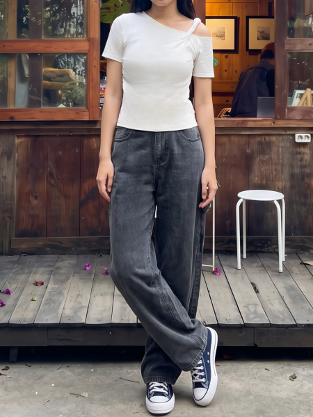 PG Black Denim Heart Pocket Barrel Jeans