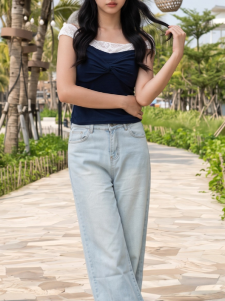 PG Lace Off Shoulder Front Twisted Top