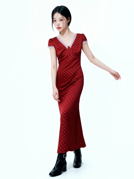 ELITE Hepburn Polka Classic Satin Midi Dress
