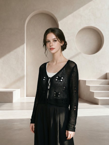 EID Crochet Front Tied Cardigan