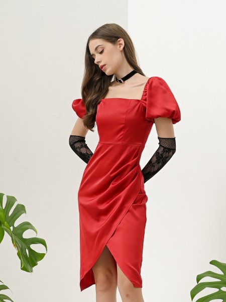 FELIZ23 Satin Square Neck Side Slit