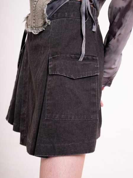 JR DITOX Washed Denim Overlap Pleat Skort