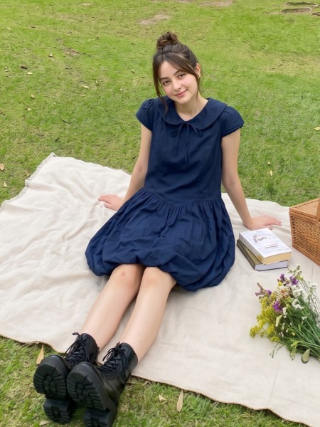 PG Double Cap Sleeves Balloon Dress