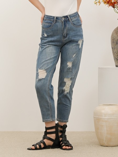 SEA Ripped Wash Dark Blue Denim