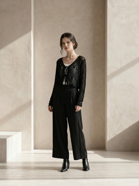 EID Crochet Front Tied Cardigan