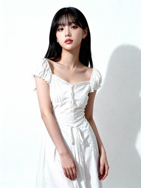 Multi Colour Puff Sleeves Knee Length Dress