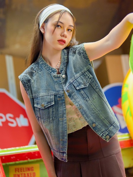 SEA Embroidery Denim Vest