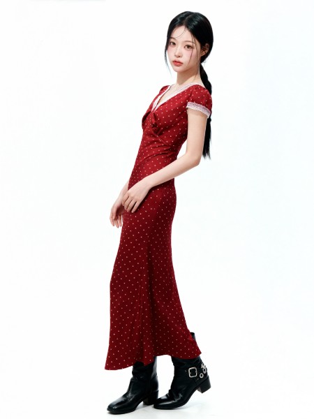 ELITE Hepburn Polka Classic Satin Midi Dress