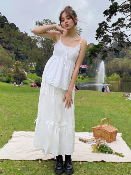 PG Ribbon Pinch With Inner Lace Maxi Skirt