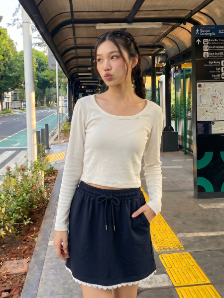 CORE NRC Low Round Neck Long Sleeves Semi Crop Tee