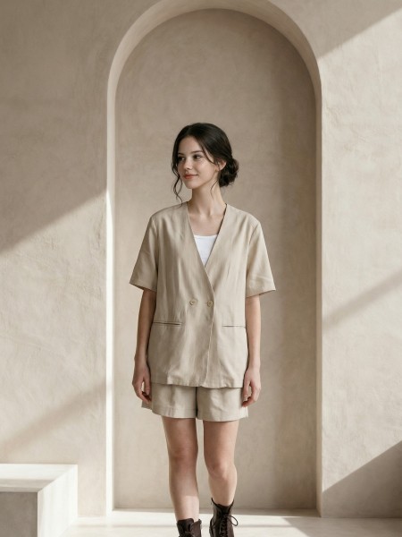 EID 2 Pieces Set Collarless Blazer and Short