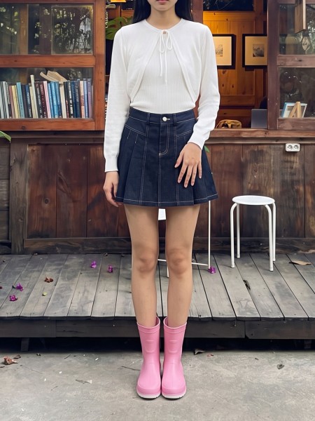 00 JR Heart Button Denim Pleats Skirt RO2