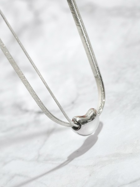 Double Chain Heart Pendant Silver Plated Necklace