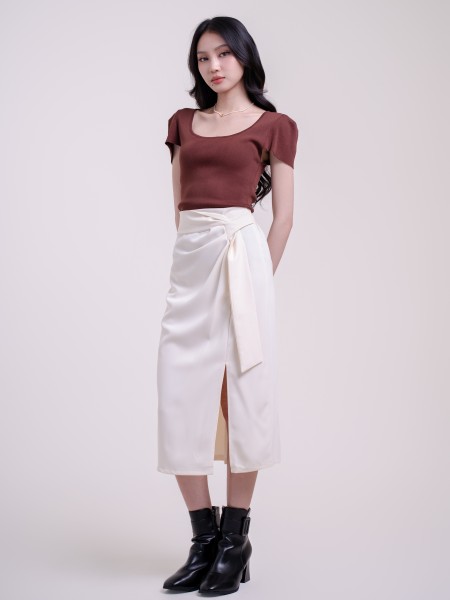 SMARTEN SQUARE NECT CAP SLEEVES KNIT TOP