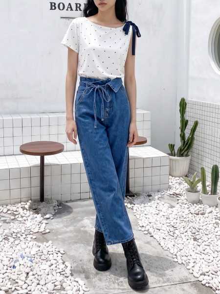 Front Folded Straight Cut Dark Denim